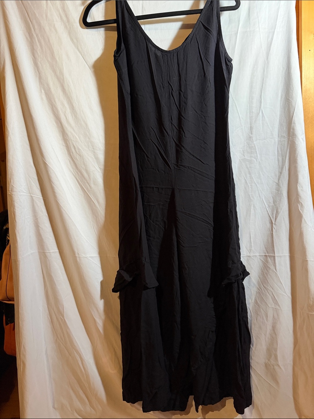 Earthbound Black Maxi Jumper with Scoop Neck & Ruffled Legs Oversized S